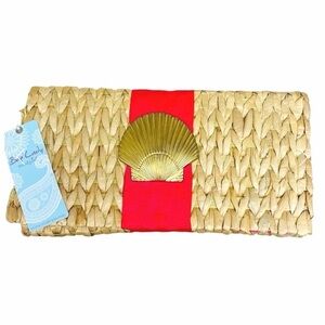 ❤️Mud Pie Envelope Scallop Clutch-bag-new-beachy-summer-preppy-seashell-woven❤️